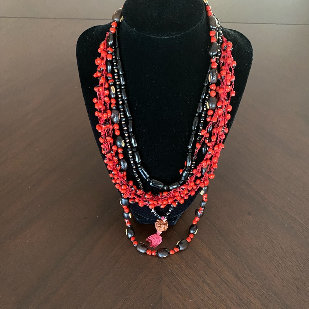 Unique Four-in-One Red ❤️and Black🖤 Beaded Necklace